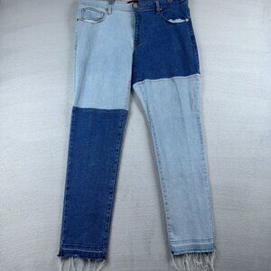 Novamen Slim Straight Jeans Patchwork Denim Mid Rise Mens Size 38 Blue